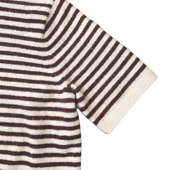 LOFT Mock Neck Short Sleeve Wool White Striped Pullover Sweater Women's Medium - Picture 8 of 13